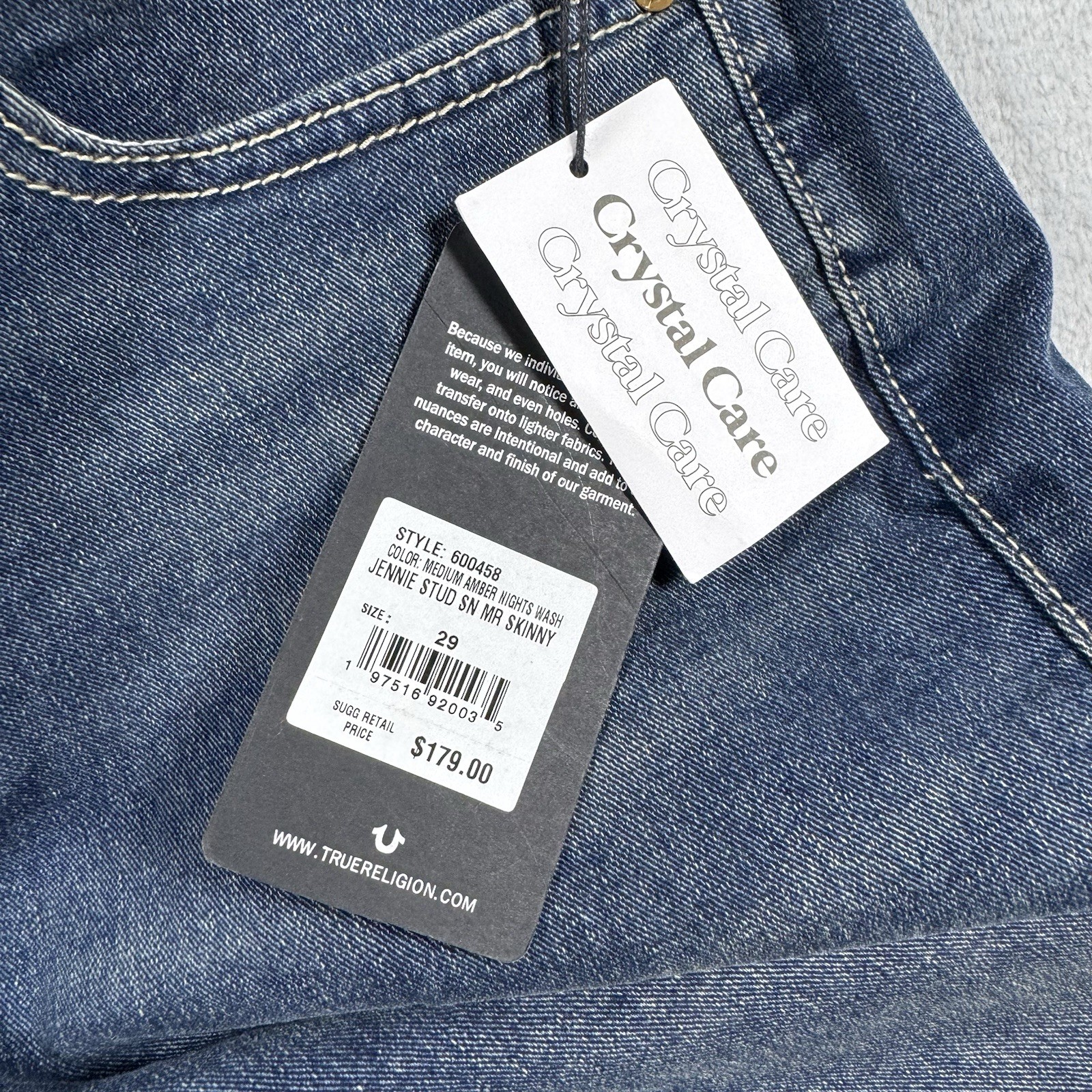 NWT $179 True Religion Jennie Curvy Crystal SN Mid Rise Super Skinny 29 Med Wash thumbnail 7