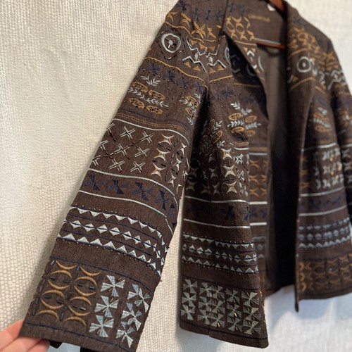 Giacca donna Coldwater Creek marrone denim ricamato perline autunno/autunno taglia 18W - Foto 8 di 15