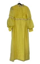 Vintage Womens Shift Dress 11-12 Yellow Ruffled Maxi Bell Sleeve Cottagecore