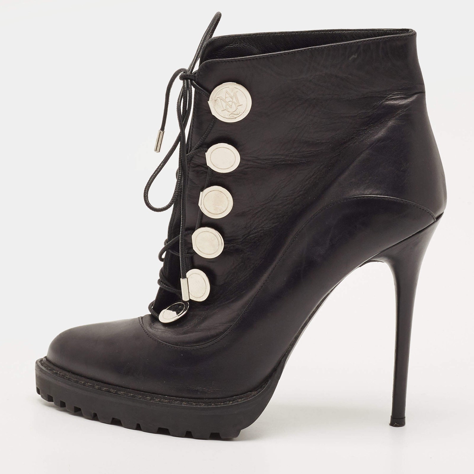 Alexander McQueen Size 40 Black Leather Ankle Length Boots