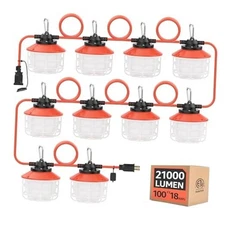 100FT Construction String Lights:150W 21000LM Linkable Super 100FT-2Prong