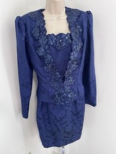 VTG Scott McClintock brocade women’s tea length suit size 10 NAVY BLUE DRESS