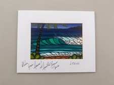 Estampe d'art signée marron bruyère paysage surf hawaïen "hiver hawaïen"