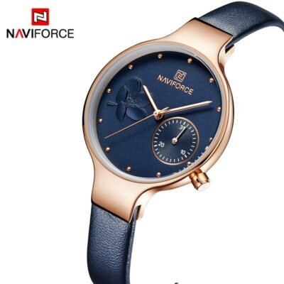 NAVIFORCE Femmes Mode Bleu Quartz Montre Dame Bracelet En Cuir De Haute Qualité