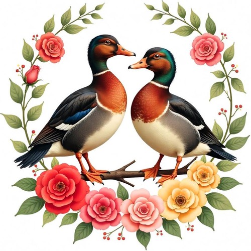 30 Custom Ducks & Roses Personalized Address Labels