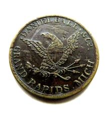 DANIEL BALL & CO. DOMESTIC & FOREIGN EXCHANGE OFFICE MICH. HARD TIMES TOKEN