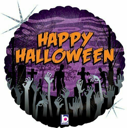 New 5 PCS Bundle Happy Halloween Foil Zombie Bouquet Balloon Orange/Black/Purple - Bild 1 von 1