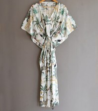 Indian White Long Animal Print Cotton Hippie Maxi Women Nightwear Caftan Dress