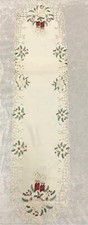 Christmas Embroidered Cutwork Table Runner Candles Bells Holly 68" Long
