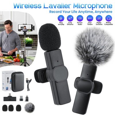 2STK Lavalier Microphone Wireless Audio Video Recording Mic For Android/iPhone