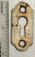 VINTAGE OLD SOLID STEEL ESCUTCHEON KEY HOLE KEYHOLE COVER, ORIGINAL SHABBY PAINT
