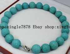 Huge 14mm Natural Blue Turquoise Round Gemstone Beads Necklace 20'' AAA 