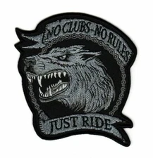 No Club No Rules Just Ride Patch | Scary Lone Wolf Paw Outlaw Biker Gang Logo