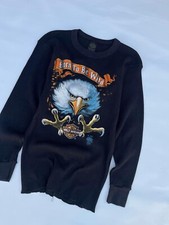 Vintage 1987 3D Emblem Harley Davidson Thermal XL Waffle Knit Black 80s USA Made