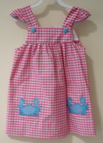NWT Classic Whimsy Pink Check Applique Crabs Dress / Jumper Girl's Size 2T