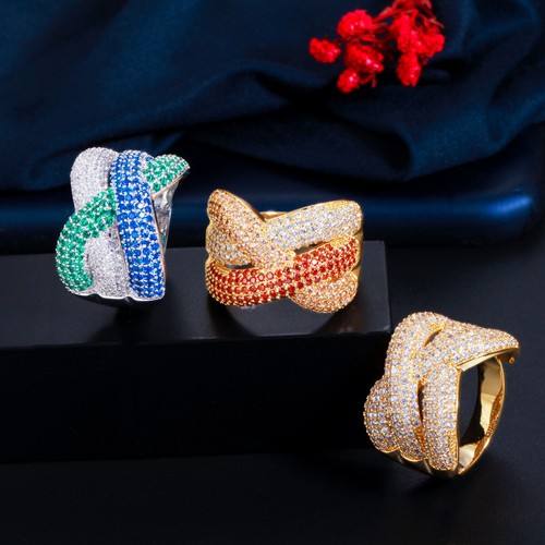 Anillo cruzado irregular ajustable enchapado en plata verde azul para mujer - Imagen 4 de 11