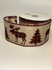Moose & Christmas Tree Red & Black Plaid Ribbon 2.5” x 23 Feet