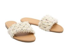 Women's Flat Sandals With Pearl and Rhinestone Detail