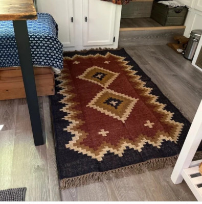 Rectangle Rug Kilim Vintage Wool Jute Area Rug Accent Handmade Hallway Runner