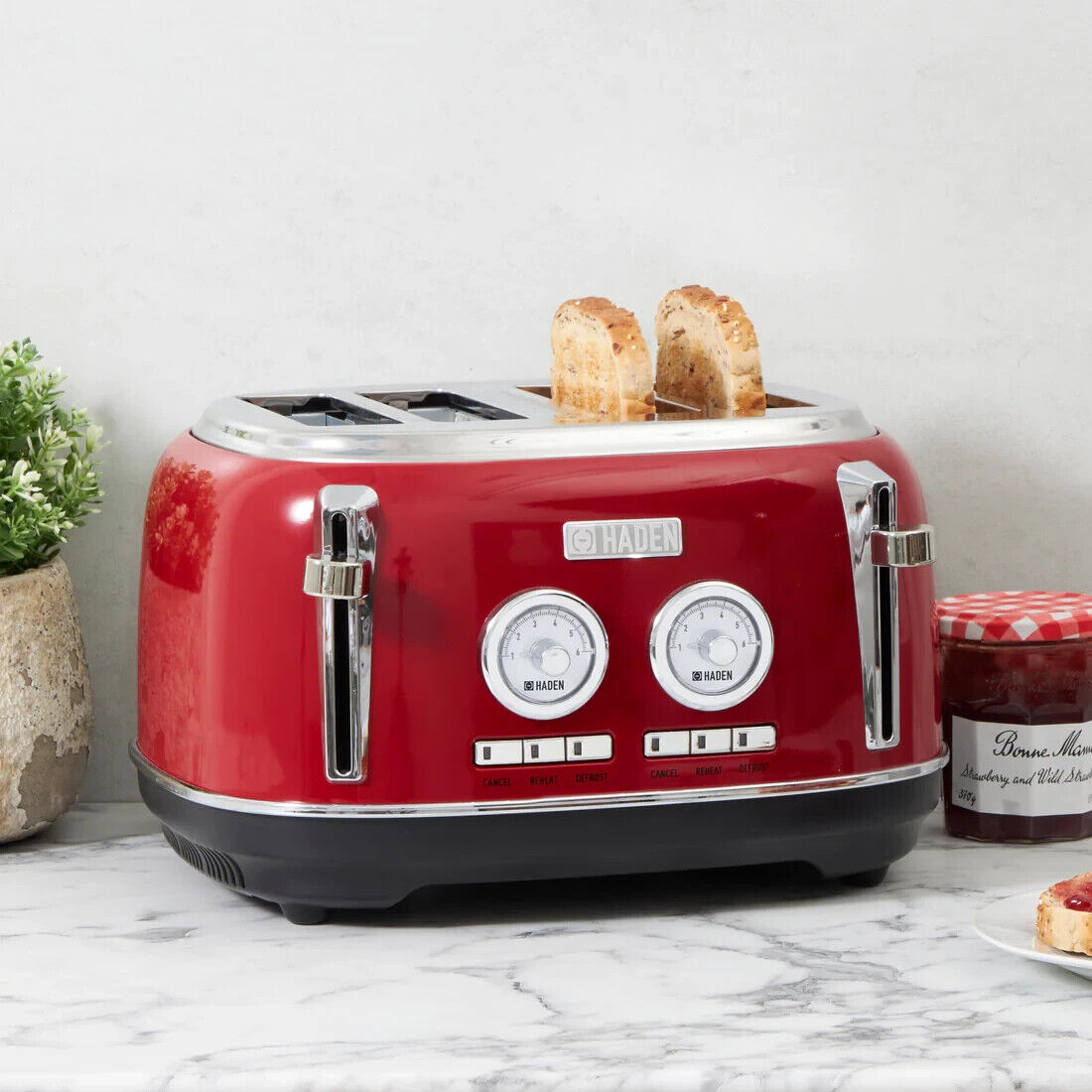 Haden Jersey Retro Wide Slot Slice Toaster, Dual Control Adjustable  Browning