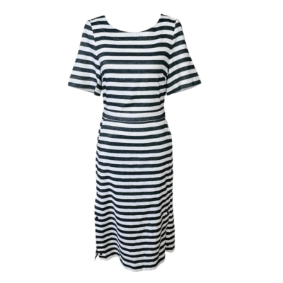 navy and cream midi dress Navy and Cream Stripe Print Strappy Wrap Top Midi Dress – AX Paris
