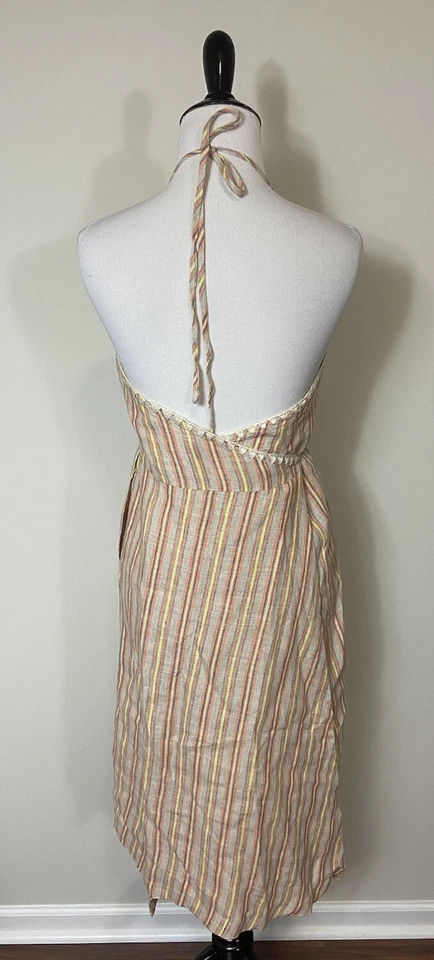 Vestido Intropia 34 Marfil Naranja Rayas Sin Mangas Envoltura Mezcla de Lino Abertura Frontal Foto 4 de 4