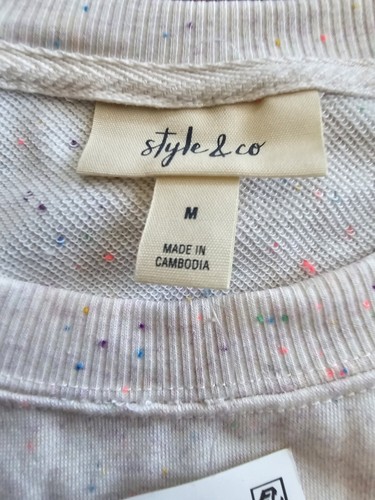Women's Size Medium Style&Co Speckled Sweatshirt In Confetti White-NWT - Picture 3 of 12