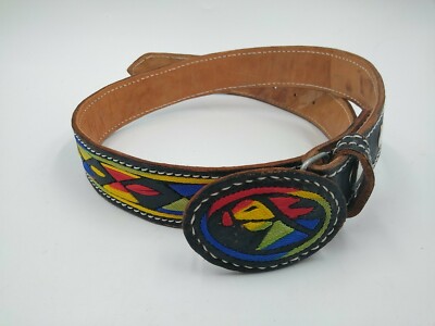 Vintage Embroidered Horse Buckle Belt Mexican Made Horse Embrodiered Belt. Men main image 3