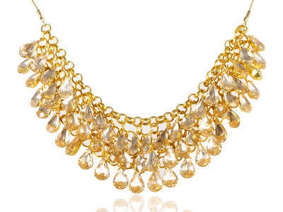 Golden Metal Tone Two Layer Crystal Rhinestone Chunky Pendant Adj Necklace