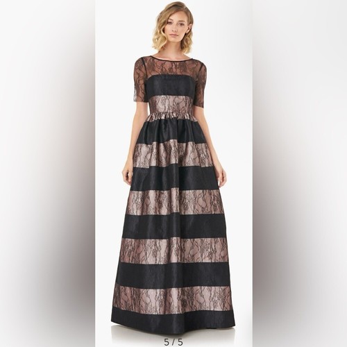 Neu mit Etikett Kay Unger Alexis Ballkleid Kleid gestreift Blumenspitze schwarz nude schick formell 2 - Bild 6 von 11