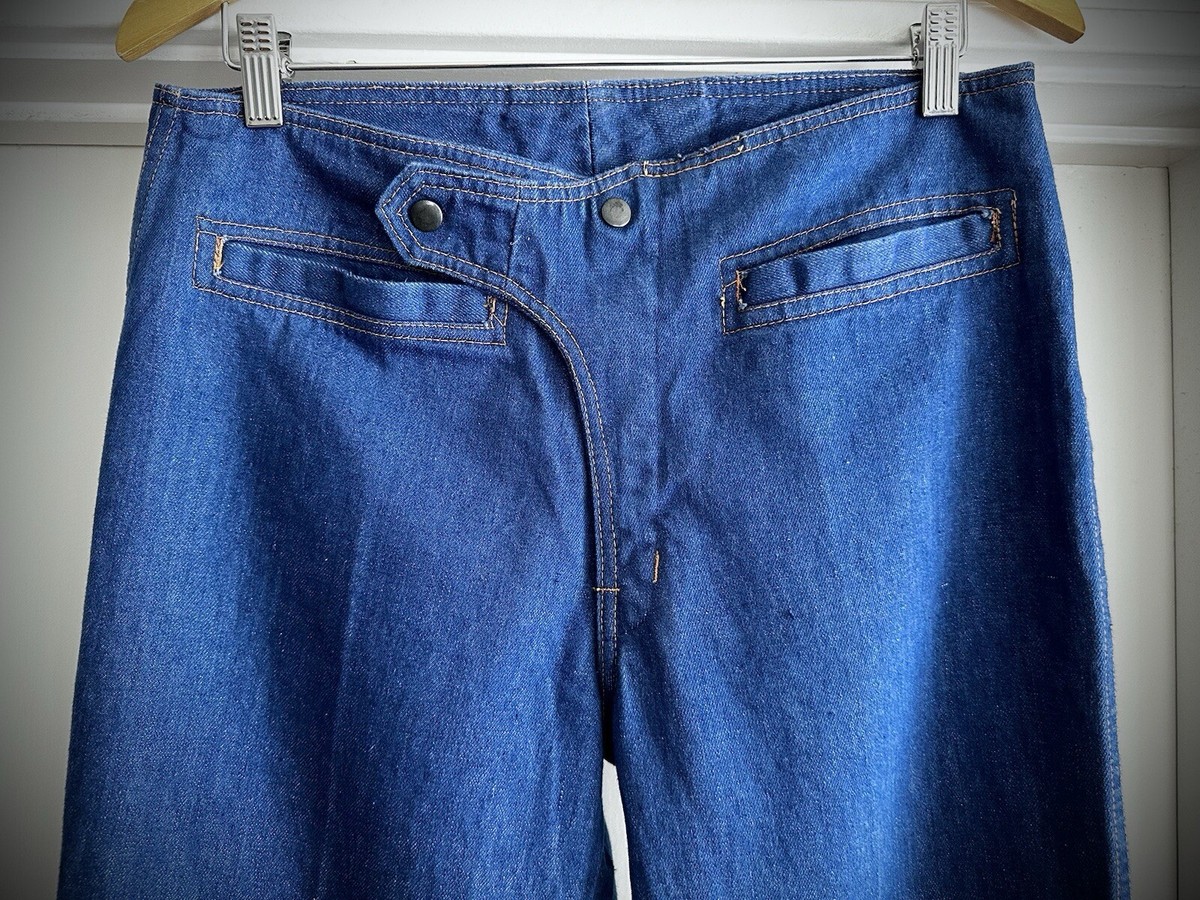Vintage 70s Y2K Blue Denim Big Bell Bottom Jeans 32 x 38 Flare Low