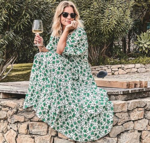 out Zara Floral Print Dress 10 Green 