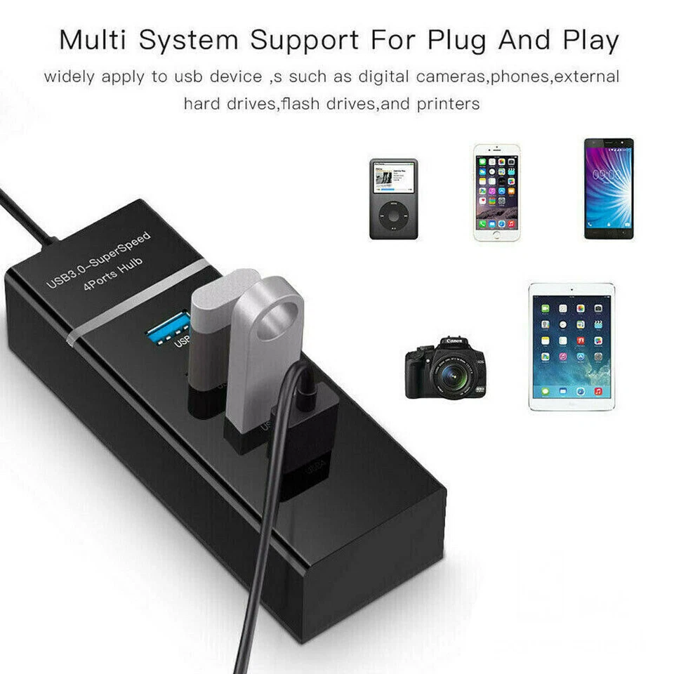 4-Port USB 3.0 Multi HUB Super Speed Splitter Expansion Desktop Laptop adapter  - Image 3 of 4