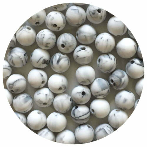 10 silicone beads GREY MARBLE 12mm round BPA free DIY keyrings supplies craft - Picture 1 of 1