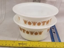 2 PYREX #75 Butterfly Golden Rimmed Butter Fruit Dessert Soup Cereal Bowls Gold