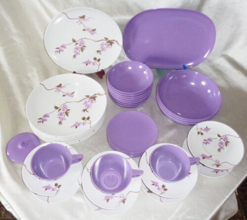Vintage 44pc Texas-Ware PMC Purple Flower Melamine Melmac Dish Set Service for 8 - Picture 2 of 7