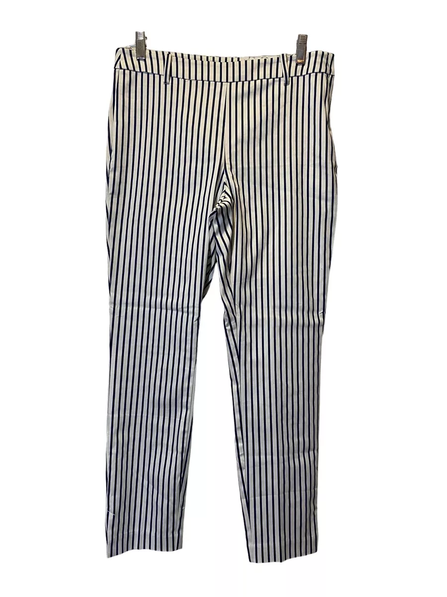 H&M Pants White/blue Stripe Slacks Regular Waist Super Stretch