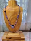 Handmade Purple Beaded Macrame Necklace Fused Glass Pendant by Lynn Smythe