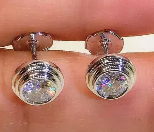 2Ct Round Cut Lab Created Diamonds Solitaire Stud Earrings 14K White Gold Finish