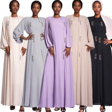 Muslim Women Kaftan Open Cardigan Maxi Dress Abaya Islamic Dubai Robe 2pcs Set