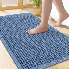 Waffle Bath Mat 24X16, Extra Soft Absorbent Bathroom Rugs, Blue