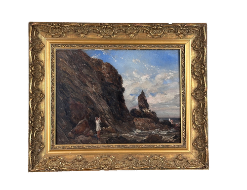 LOUIS THIÉNON Tableau ancien Paysage Animé NORMANDIE GRANVILLE BAIGNEUR 1847 - Photo 13/15