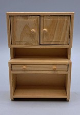 VTG 2001 Wang's Wooden Miniature Dollhouse Unpainted Cupboard W/ Doors, Draw