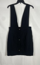 Boohoo Women's Black Plunge Front Button Pinafore Dress NWT Sz 12