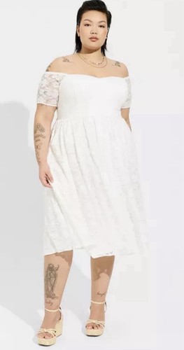 NWT Torrid Off Shoulder Skater Dress Midi Lace Lined Stretch