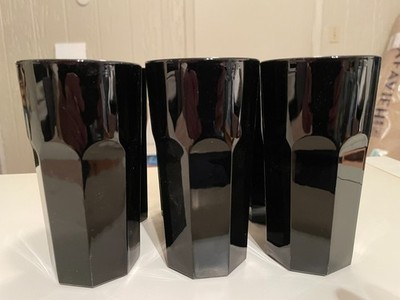 VTG IKEA Pokal Set Six Glass Flat -Black Tumblers 8oz 5.25'' France