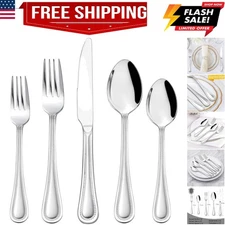 Silverware Set, 60-Piece Pearled Edge Stainless Steel Flatware for 12, Beadin...