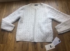 F&F Cream White Boucle Tweed Pearl Cropped Jacket Size Small/8 New with Tags