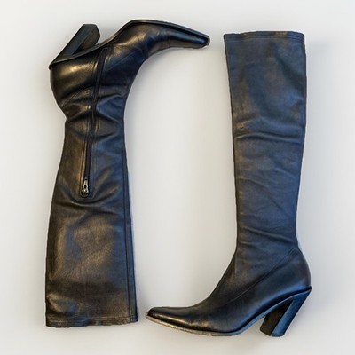Vintage Ann Demeulemeester Black Leather Boots Slant Heel Size 40