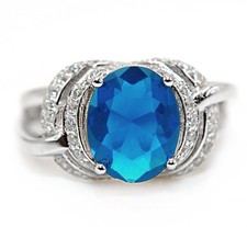 3CT Treated Blue Sapphire  Topaz 925 Solid Sterling Silver Ring Jewelry Sz 7